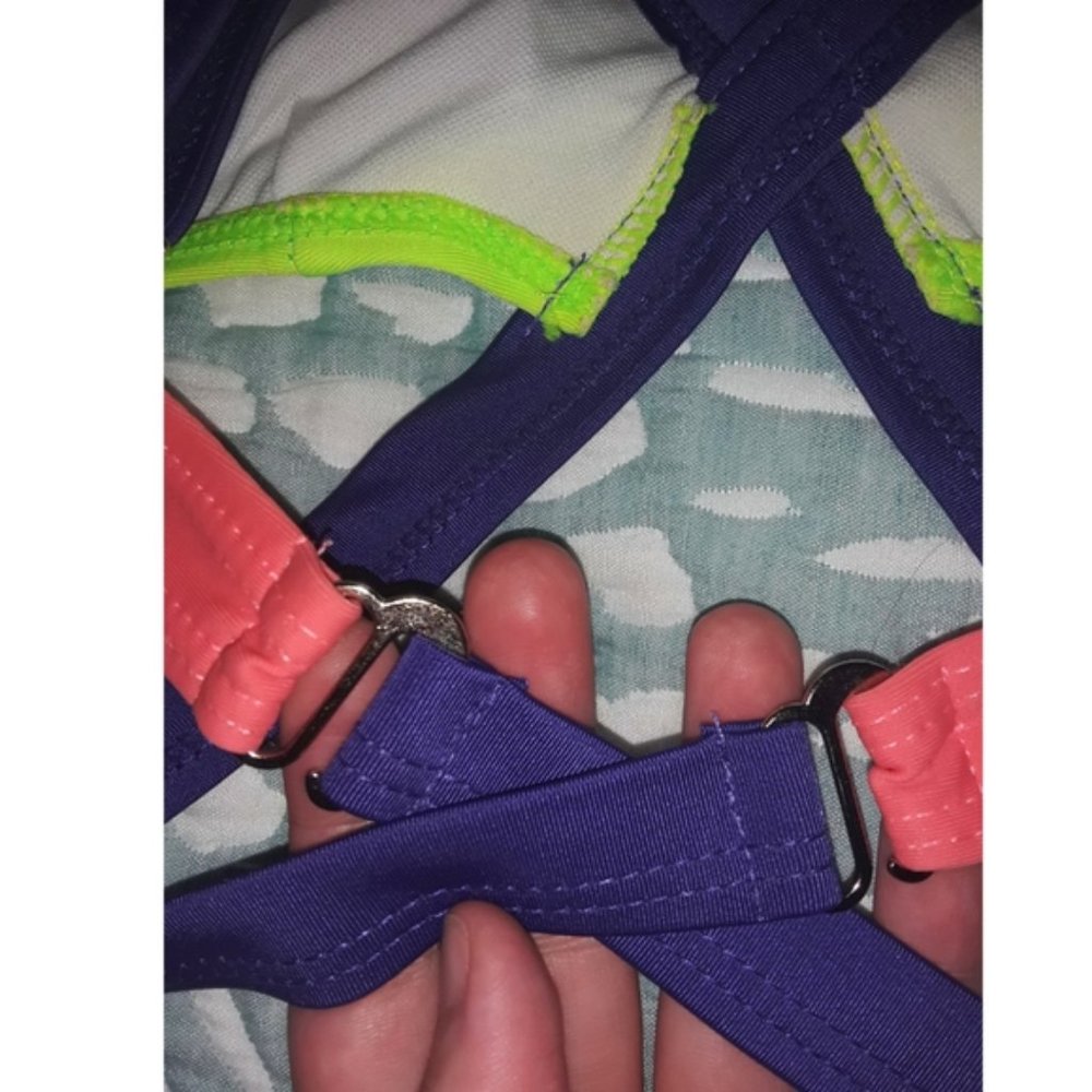 NWOT AGENT PROVOCATEUR REPLICA Strappy Cutout Neon Purple Green Coral Bikini Set - Picture 8 of 9